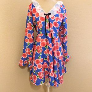 Vintage style floral ruffle rose print bell sleeve zooey deschanel